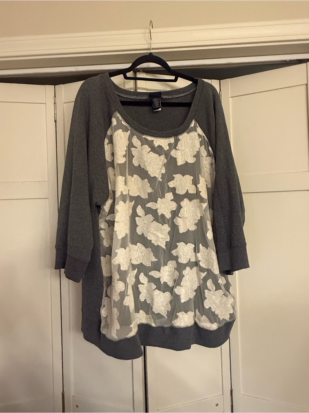 torrid Gray Crewneck Sweatshirt with Lace Detail